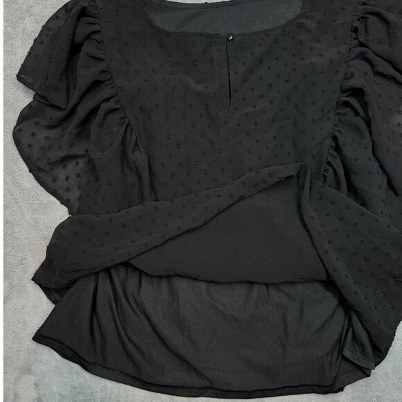 THML Charlotte Black Swiss Dot Embroidered Floral Ruffle Blouse Boho Medium - Picture 5 of 10